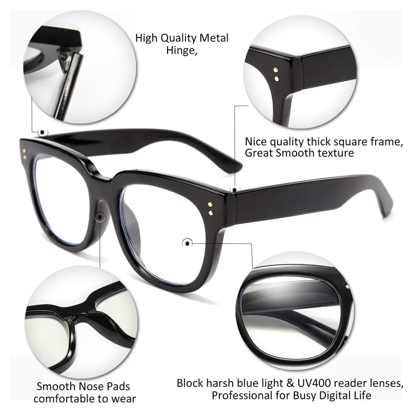 [Australia] - FEISEDY Retro Square Thick Big Frame Blue Light Blocking Reading Glasses Anti Glare Digital Eyestrain Reader B2523 Black 2.00x 