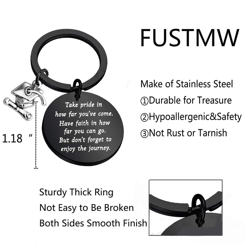 [Australia] - FUSTMW Graduation Gift Take Pride in How Far You Have Come Keychain Inspirational Letters Graduates Gifts for Him/Her Black 