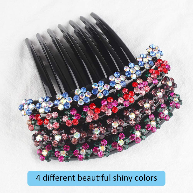 [Australia] - 4PCS Rhinestone Hair Comb Plastic Teeth Hair side Combs non-slip comfortable Hair Clips Pins Claw Rhinestone Hair Accessories for Women Girls 