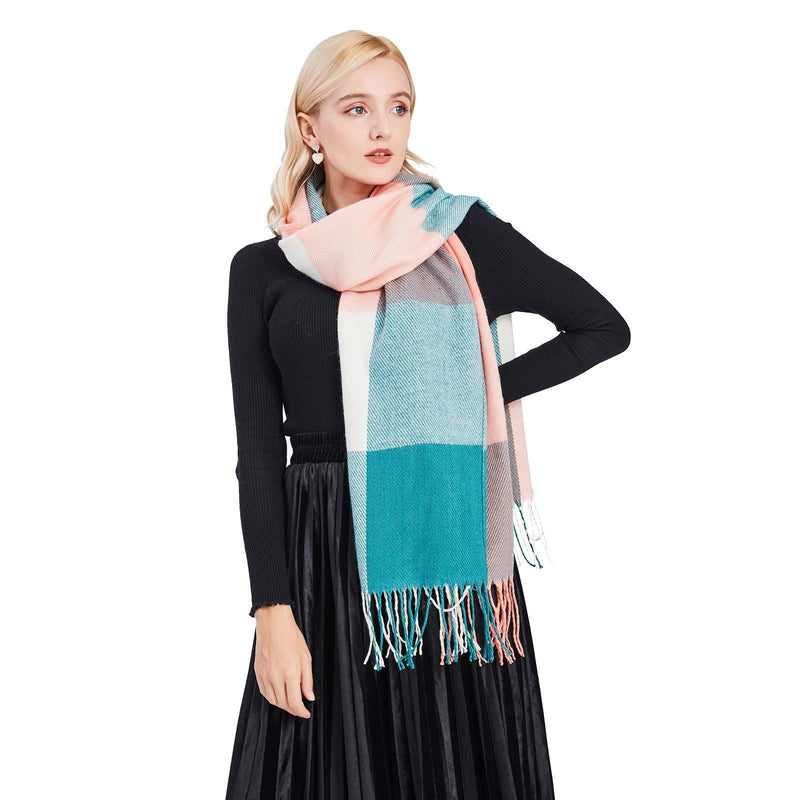 [Australia] - Miss Lulu Women Scarves Winter Long Soft Warm Tartan Check Wraps Wool Spinning Tassel Shawl Stole Scarf Green 