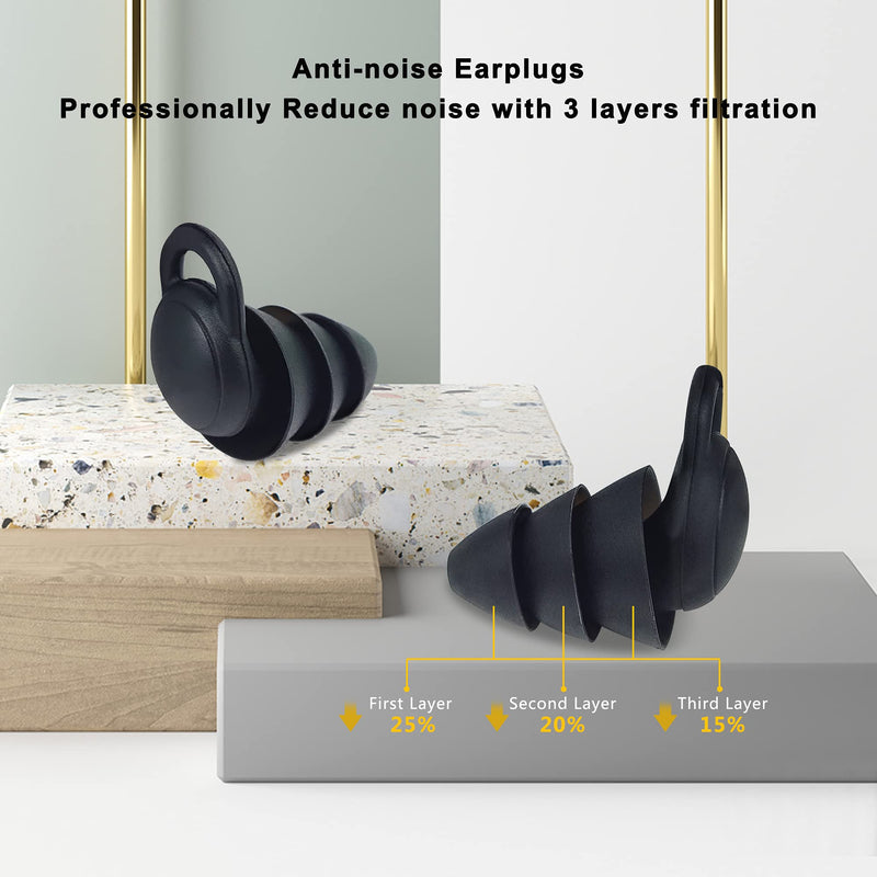 [Australia] - Frylaa EarPlugs for Sleeping Noise Callcelling,Ear Plugs for Sleep Sounds Blocking,Reusable Hearing Protection Silicon Earplugs for Work Snoring Swimming Concert Musician Construction Shooting-Black Black 