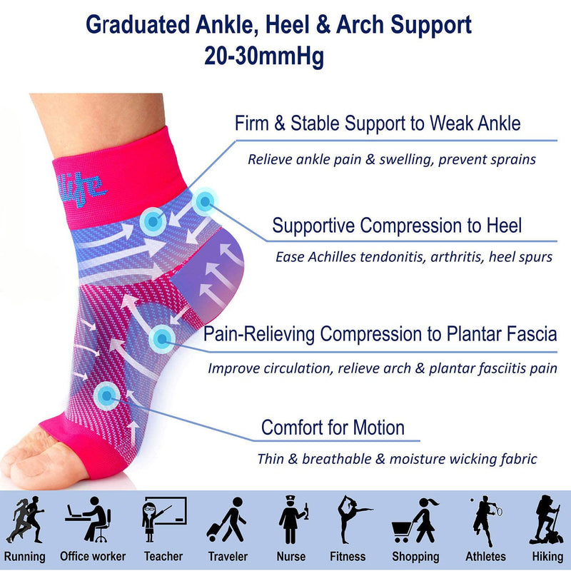 [Australia] - Dowellife Plantar Fasciitis Socks, Ankle Brace Compression Support Sleeves & Arch Support, Foot Compression Sleeves, Ease Swelling, Achilles Tendonitis, Heel Spur for Men Women Pink Small 