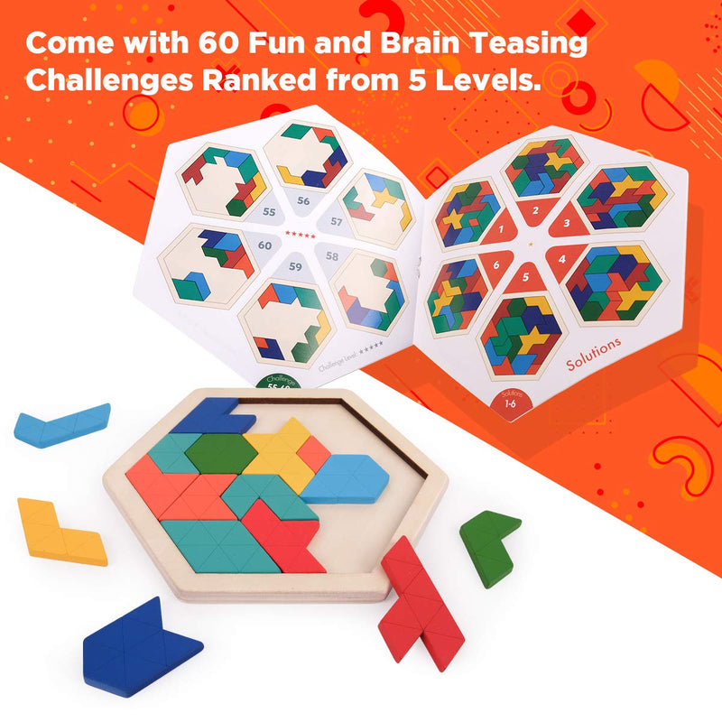 [Australia] - Coogam Wooden Kids Puzzle - Hexagon Shape Pattern Tetris Block Tangram Logic IQ Game STEM Montessori Brain Teaser Toy Gift for Teenagers 