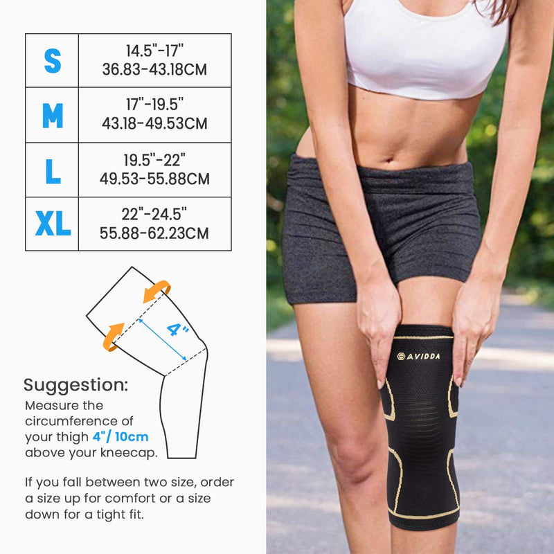 [Australia] - AVIDDA Knee Support Brace 2 Pack - Compression Knee Sleeves for Arthritis, Joint Pain, Ligament Injury, Meniscus Tear, ACL, MCL, Tendonitis, Running, Squats, Sports Gold Small Black Gold S 