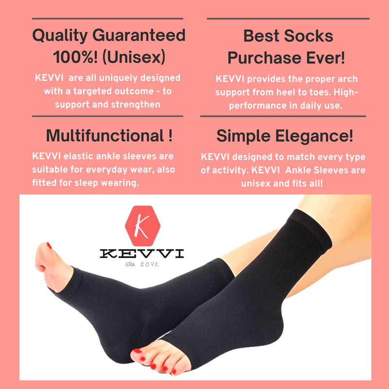 [Australia] - KEVVI Ankle Compression Socks Open Toe, Ankle Compression Sleeves, Achilles Tendon Support Socks for Plantar Fasciitis, Ankle Brace Sleeves Compression Support Socks for Women & Men Swelling, 20-30 mmHg, Ankle Compression Hose Tendonitis (Black, M) Black 