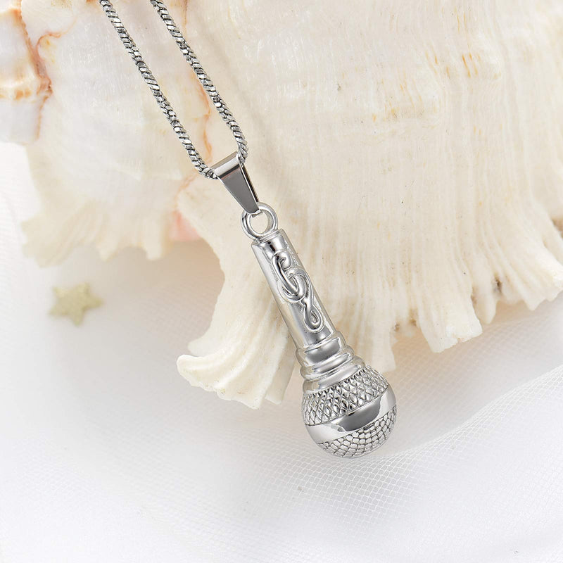 [Australia] - Yinplsmemory Cremation Jewelry Music Note Microphone Urn Necklace for Ashes for Women Men Memorial Ashes Keepsake Urn Necklace Silver 