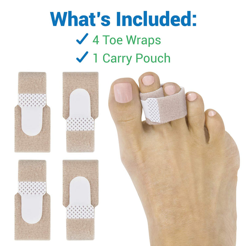 [Australia] - ViveSole Broken Toe Wrap (4 Pack) - Hammer Toe Corrector - Compression Cushion for Women, Men and Seniors - Reusable and Soft Big Crooked Toe Splint - Overlapping Pain Relief Separator Bandage 