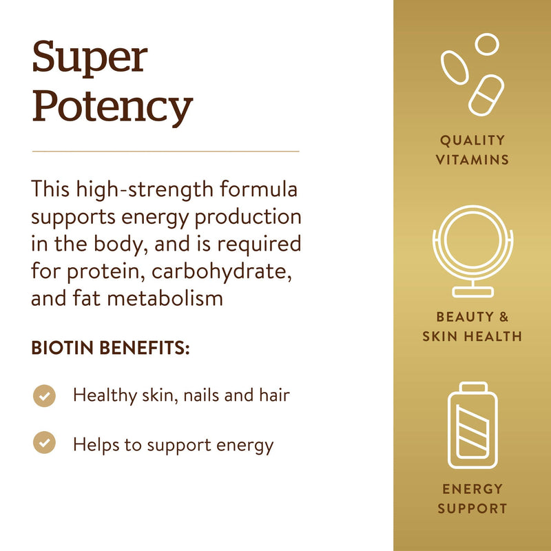 [Australia] - Solgar Biotin 5000 mcg, 100 Veg Caps - Promote Healthy Skin, Nails & Hair - Supports Energy Production, Protein, Carbohydrate & Fat Metabolism - Vitamin B - Non GMO, Vegan, Gluten Free - 100 Servings 