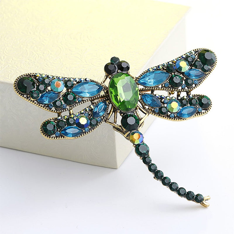 [Australia] - Merdia Dragonfly Brooch Pin with Imitated Crystal Charm Flying Insect Alloy Brooch Pin(Green) 