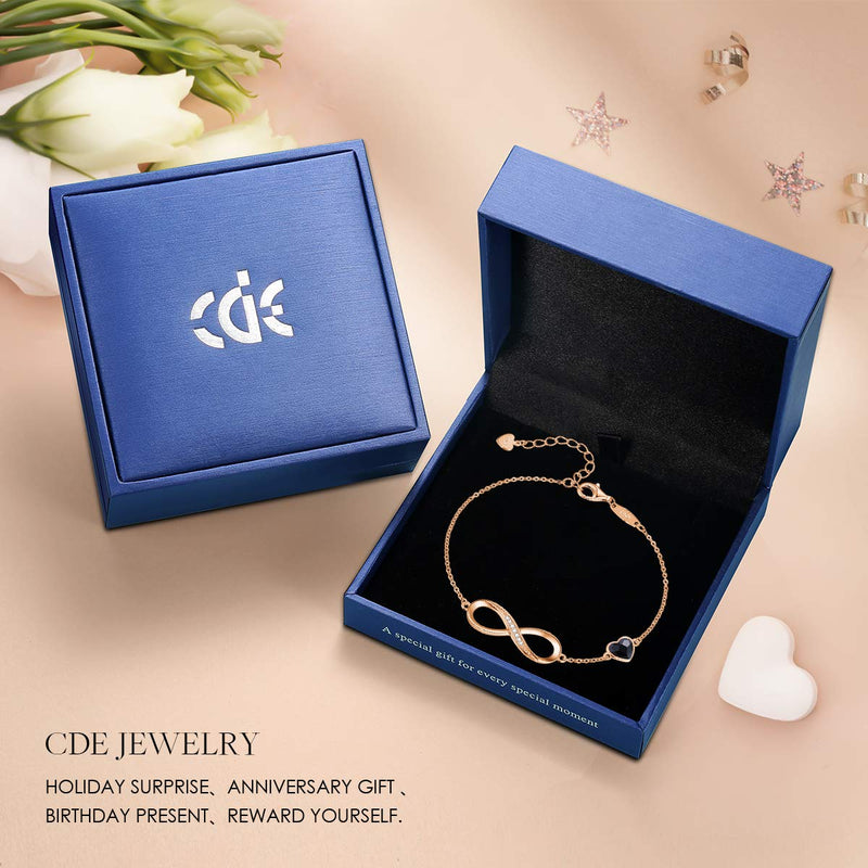 [Australia] - CDE Infinity Heart Symbol Charm Bracelet for Women 925 Sterling Silver Adjustable Mother's Day Jewelry Gift Birthday Gift for Mom Women Wife Girls Her Rose Gold-Black 