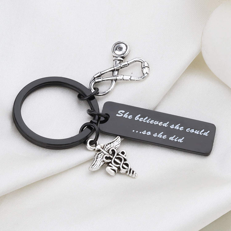 [Australia] - Nurse Practitioner Gift She Believed She Could So She Did Keychain NP Jewelry Nurse Keychain She Believed NP black 