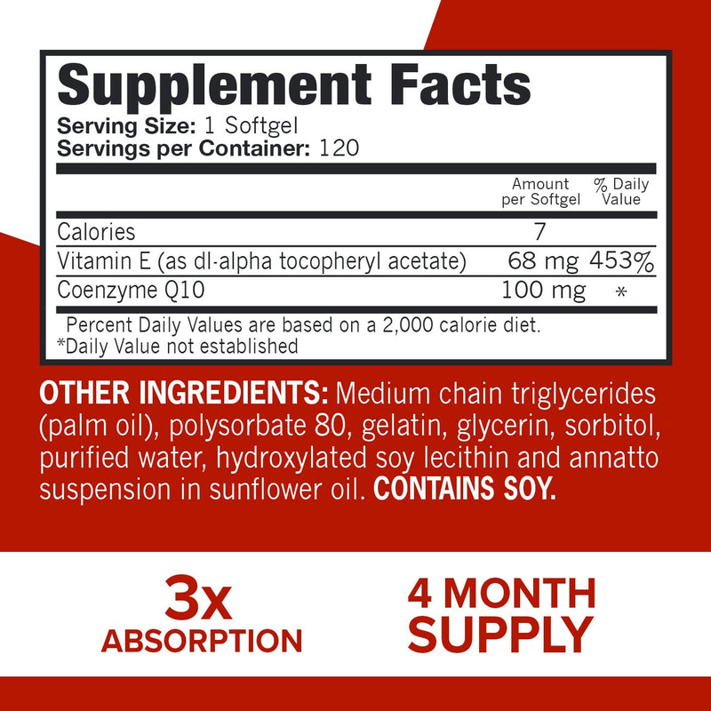 [Australia] - Qunol Ultra CoQ10 100mg, 3x Better Absorption, Patented Water and Fat Soluble Natural Supplement Form of Coenzyme Q10, Antioxidant for Heart Health, 120 Count Softgels 120 Count (Pack of 1) 