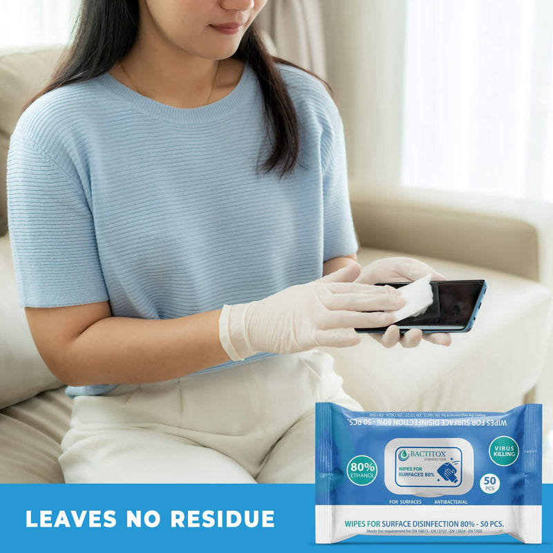 [Australia] - Bactitox Alcohol Wipes - Antibacterial Sanitiser - 80% Ethanol - Fast Acting Surface Disinfectant - Thick and Durable (50 Count (Pack of 2)) 50 Count (Pack of 2) 