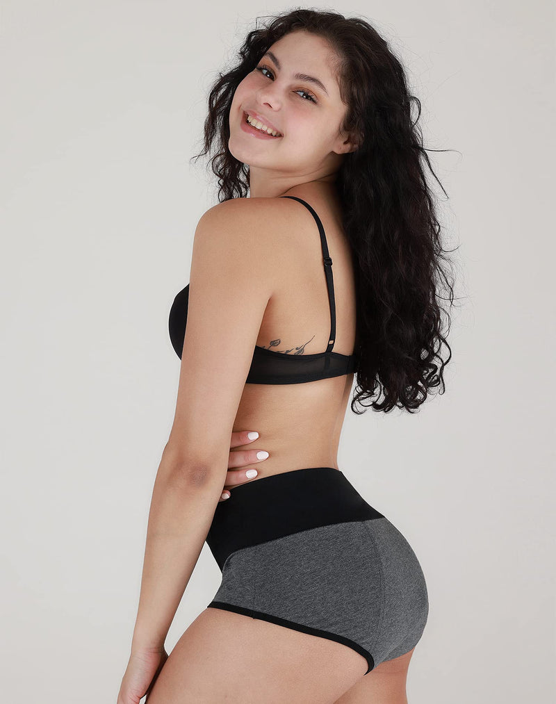 [Australia] - INNERSY Period Pants Heavy Flow Cotton Menstrual Underwear High Waist Pack of 3 (Must Wear with Pad or Tampon) 12 Blue/Green/Marl Grey 