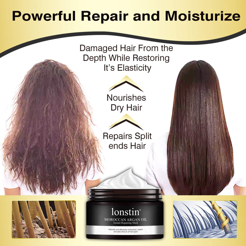 [Australia] - Hair Mask (300ml), lonstin Deep Conditioner Hair Treatment Mask, Moroccan Argan Oil Instant Repairing Mask for Dry Damaged Hair, Curly, Bleached Hair, Reduce split ends & Frizzy Control, 10.1Fl.Oz 