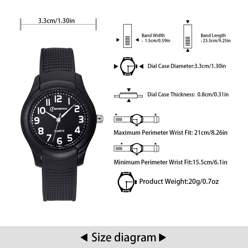 [Australia] - Kids Analog Watch for Girls Boys Waterproof Learning Time Wrist Watch Easy to Read Time WristWatches for Kids Black-8817 