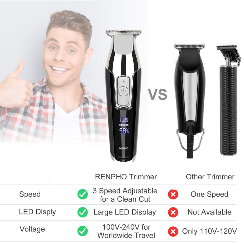 [Australia] - Trimmer for Men, RENPHO Professional Cordless Clippers Kit Electric for Barbers Hair Cutting, Hair and Beard T-blade Trimmer for Home, 4-Speed Motor, Precise Length Settings, Lightweight 