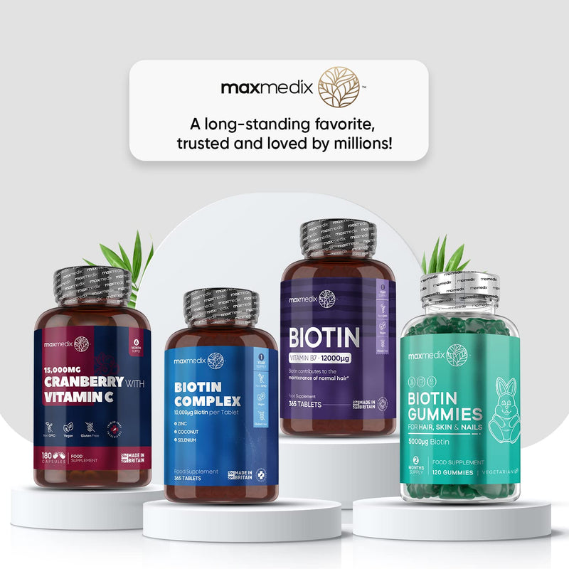 [Australia] - Biotin Hair Growth Supplement 12000mcg - 365 Vegan Biotin Tablets (1 Year Supply) - Hair Skin and Nails Vitamins for Women and Men � High Absorption D-Biotin - Made in The UK 