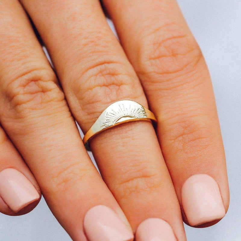 [Australia] - Pura Vida Gold-Plated Rising Sun Ring - Brass Base, Hammered Finish - Sizes 5-9 