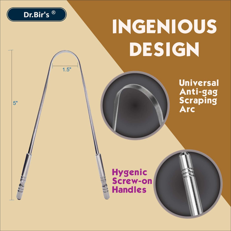 [Australia] - Dr Bir's Stainless Steel Tongue Scraper | Fights Bad Breath | Removes Plaque and Bacteria | Hygienically Packed 