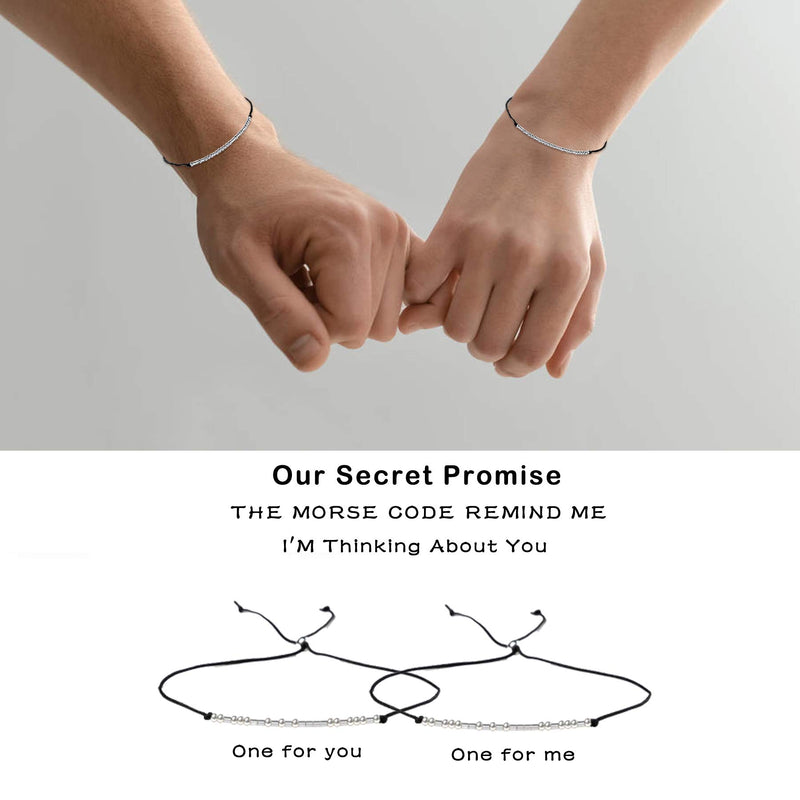 [Australia] - Morse Code Bracelet Pinky Promise Couple Distance Matching Secret Message Friendship Handmade Adjustable Bracelet Jewelry for Women 2 Pieces BFF 