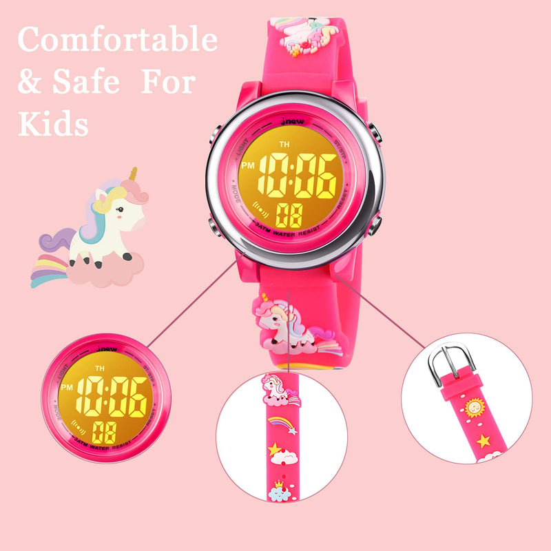 [Australia] - Kids Unicorn Watch Waterproof Digital - Upgrade 3D Cute Cartoon 7 Color Lights Sport Outdoor Toddler Watch with Alarm Stopwatch for 3-10 Year Boys Girls Little Child - Best Gift Red 