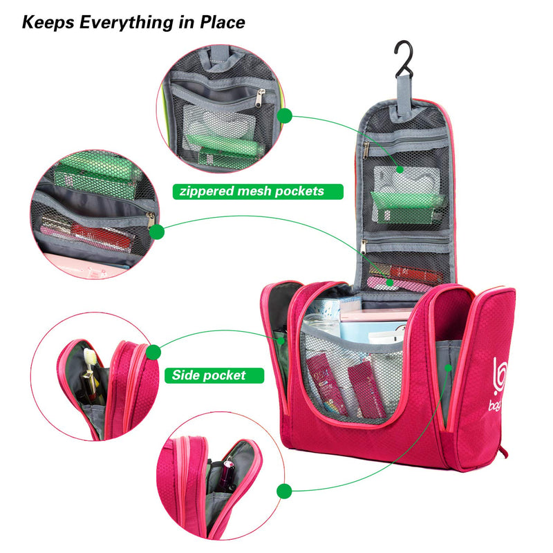 [Australia] - Bago Hanging Toiletry Bag For Women & Men - Leak Proof Travel Bags for Toiletries with Hanging Hook & Inner Organization to Keep Items From Moving - Pack Like a PRO Large Pink 