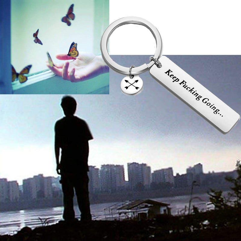 [Australia] - FEELMEM Inspirational Gifts Keep Fucking Going Keychain Arrows Charm Recovery Jewelry Encouragement Gift for Best Friend Cancer Awareness Gifts silver 