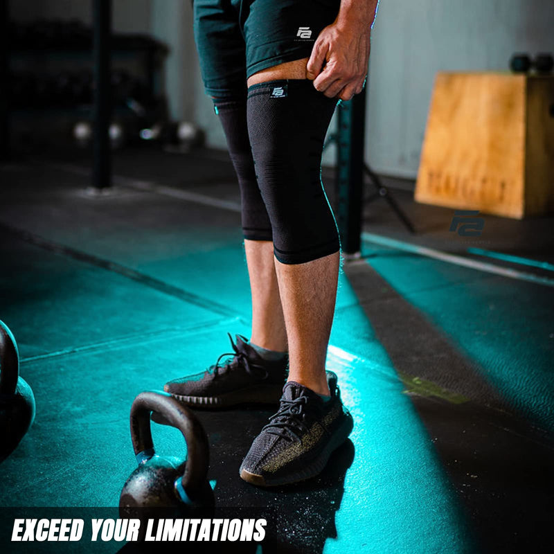 [Australia] - Fit Active Sports Flex Compression Knee Sleeves (2 Sleeves) Brace for Men & Women - Knee Support for Weight Lifting, Gym Workout, Cross Training, Running, Sports and More. BLACK Large 