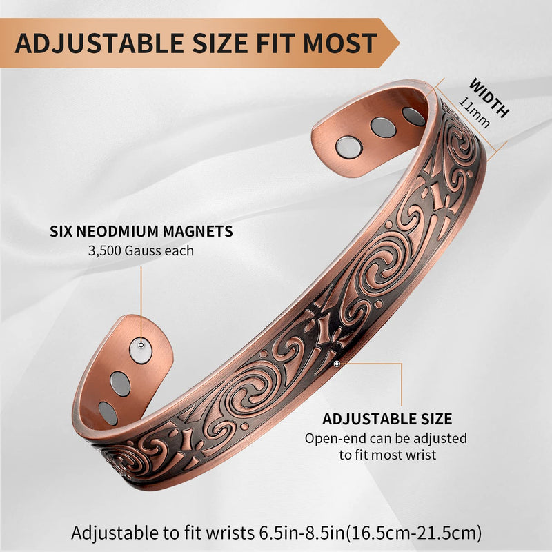 [Australia] - MagEnergy Mens Copper Bracelets, 99.9% Pure Copper Magnetic Bracelet with 6 Powerful Magnets, Copper Cuff Bangle with Jewelry Gift Box 