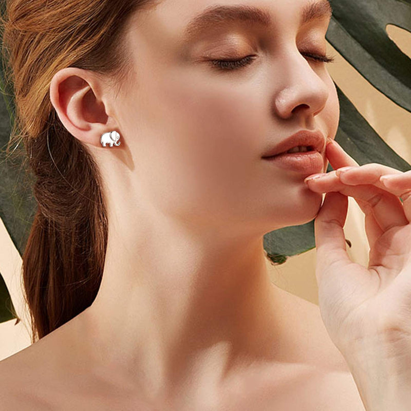 [Australia] - Elephant Jewelry 925 Sterling Silver Lucky Elephant Stud Earrings, Elephant Family Necklace for Women Elephant 2 