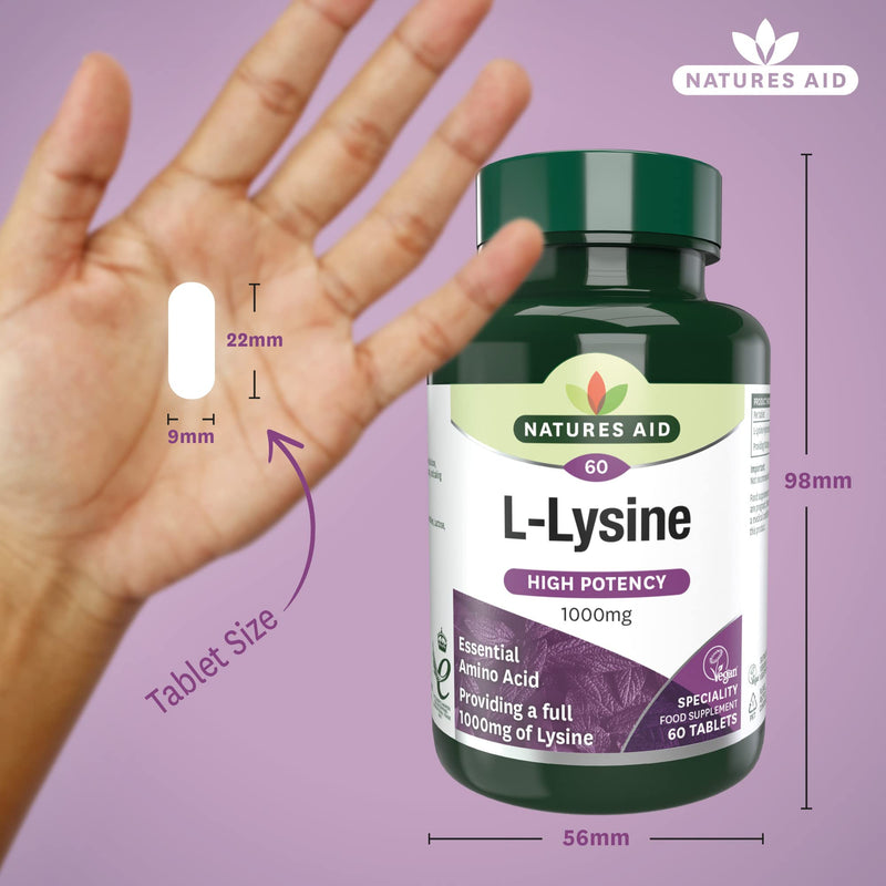 [Australia] - Natures Aid L-Lysine 1000 mg, High Potency Essential Amino Acid, Vegan, 60 Tablets 