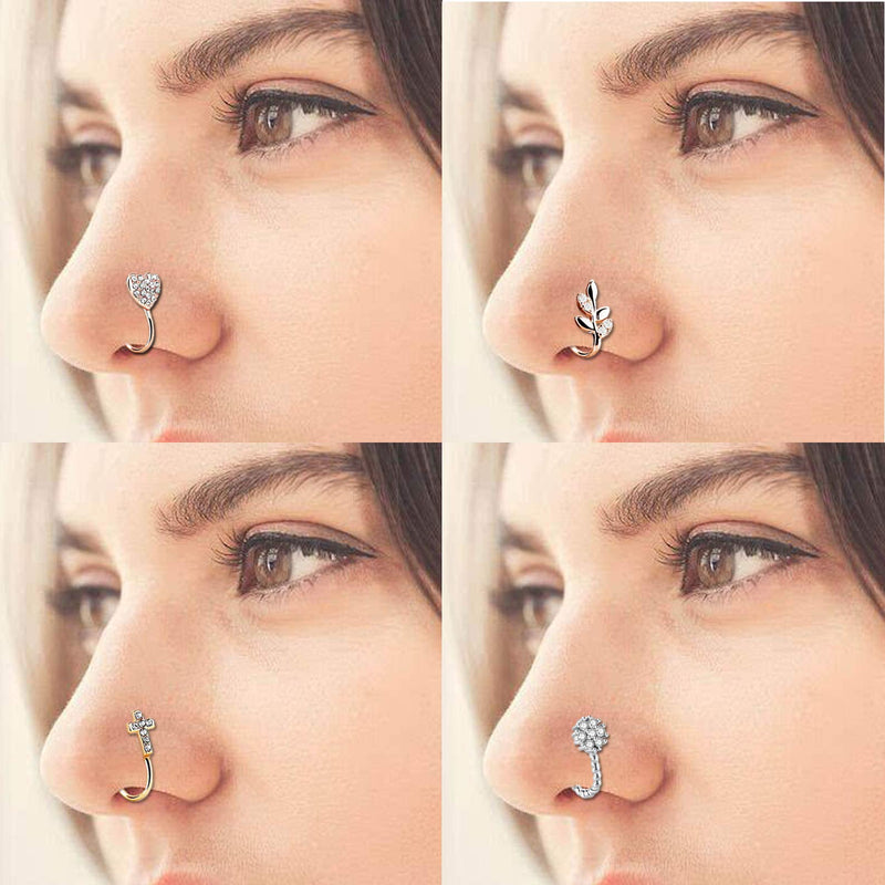 [Australia] - Masedy 9Pcs Fake Nose Rings Hoop Clip On Faux Setump Cartilage Tragus Ring Non Piercing Jewelry A: Silver 