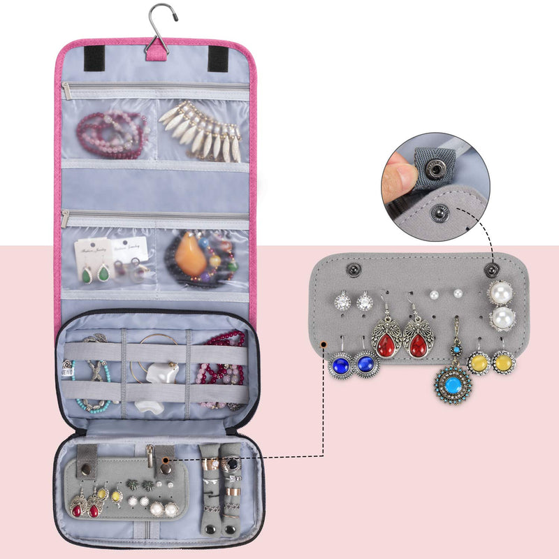[Australia] - Teamoy Travel Jewelry Hanging Roll Bag Necklace Storage Holder for Business Trip, Pink(No Accessories Included) 