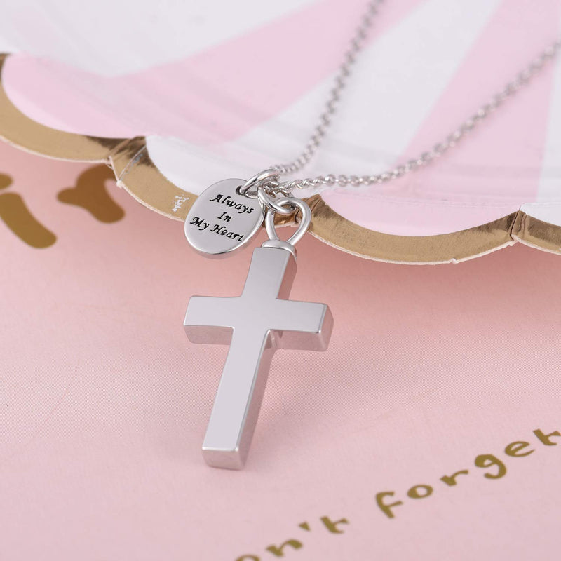 [Australia] - BEILIN S925 Sterling Silver Cross Urn Necklace - Always In My Heart Cross Cremation Jewelry for ashes 