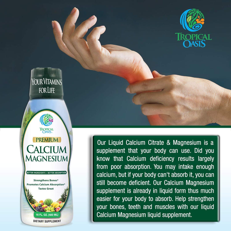[Australia] - Tropical Oasis Liquid Calcium & Magnesium - Natural formula w/ support for strong bones - Liquid vitamins w/ calcium, - 16oz, 32 Serv. 