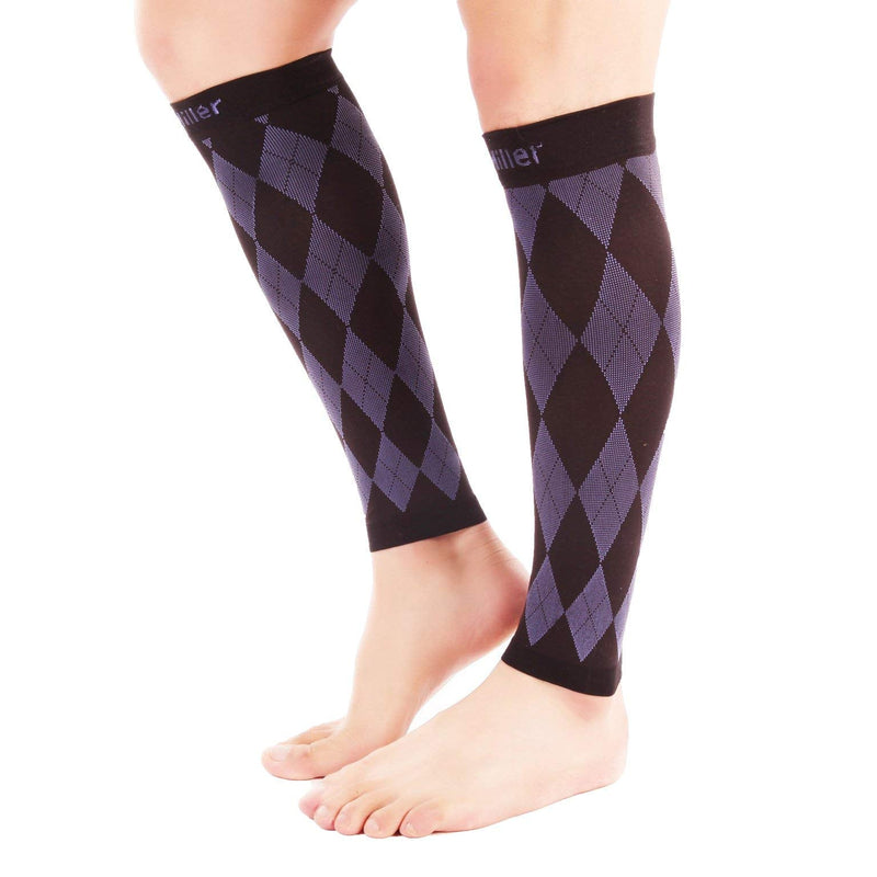 [Australia] - Doc Miller Calf Compression Sleeve for Men & Women - Fast Leg Pain Relief from Shin Splints, Varicose Veins - All Day Calf Support for Running, Travel & Everyday Use Black.Purple Large 