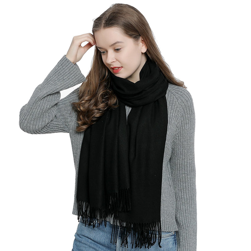 [Australia] - Large women's winter scarf 72.8 x 25.6" - 185 x 65 cm soft and warm in unicolor Black 