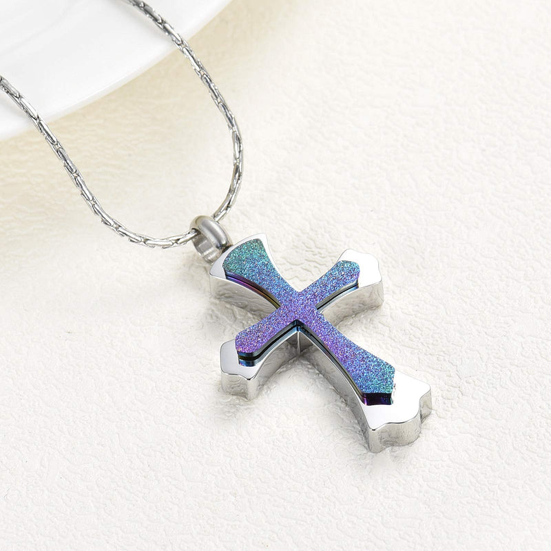 [Australia] - constantlife Cremation Jewelry Stainless Steel Cross Pendant Memorial Urn Necklace for Ashes Pray Keepsake Colorful 