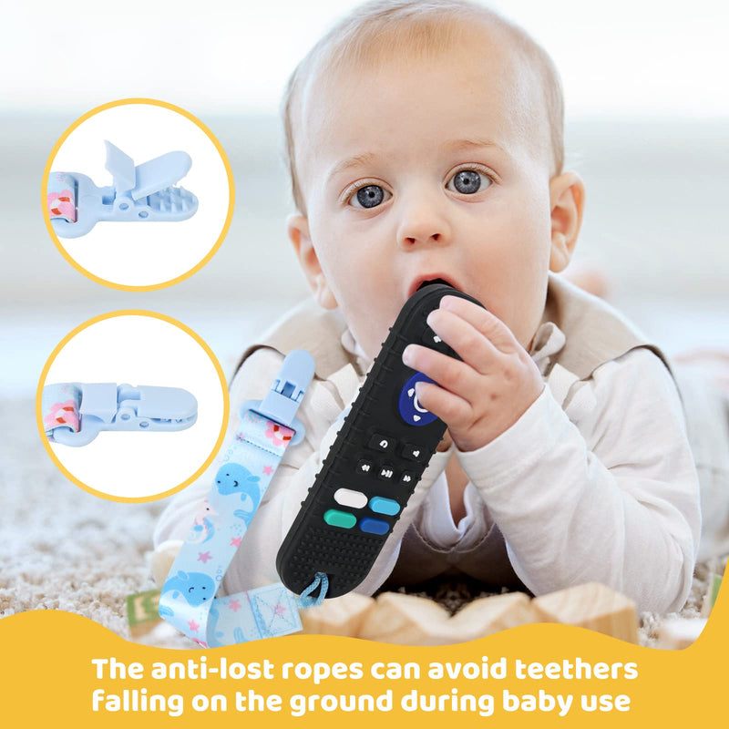 [Australia] - THOOKE Remote Teether for Baby, 2Pcs Silicone Teething Toys for Infant Toddler 0-12 Months, Game Control Chew Gel Gifts for Newborn Kids/Boy/Girl, BPA Free Freezable Relief Molars Gums Pain Black 