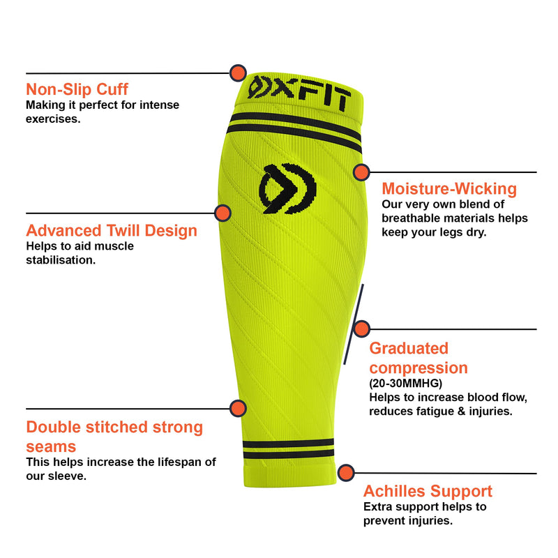 [Australia] - OXFIT Calf Compression Sleeve for Men & Women - Shin Splints Support, Calf Sleeves Ideal for Running, Injury Recovery, Leg Socks, Muscle Cramps - Pair (XL, Yellow) XL 