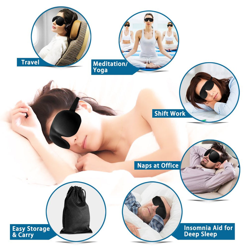 [Australia] - Eye Mask, Sleep Mask for Men Women, Eye Cover for Sleeping 3D Contoured 100% Blackout Patented New Design Eye Mask with Free Ear Plugs and Carry Pouch Black 2 Count (Pack of 1) 