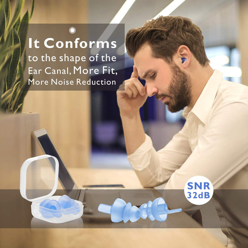 [Australia] - Silicone Ear Plugs for Sleeping Noise Reduction, 3 Pairs Reusable Earplugs Sound Blocking, Snoring Noise Cancelling Ear Plugs for Side Sleepers Study Travel Working - 32dB Hearing Protection Blue 