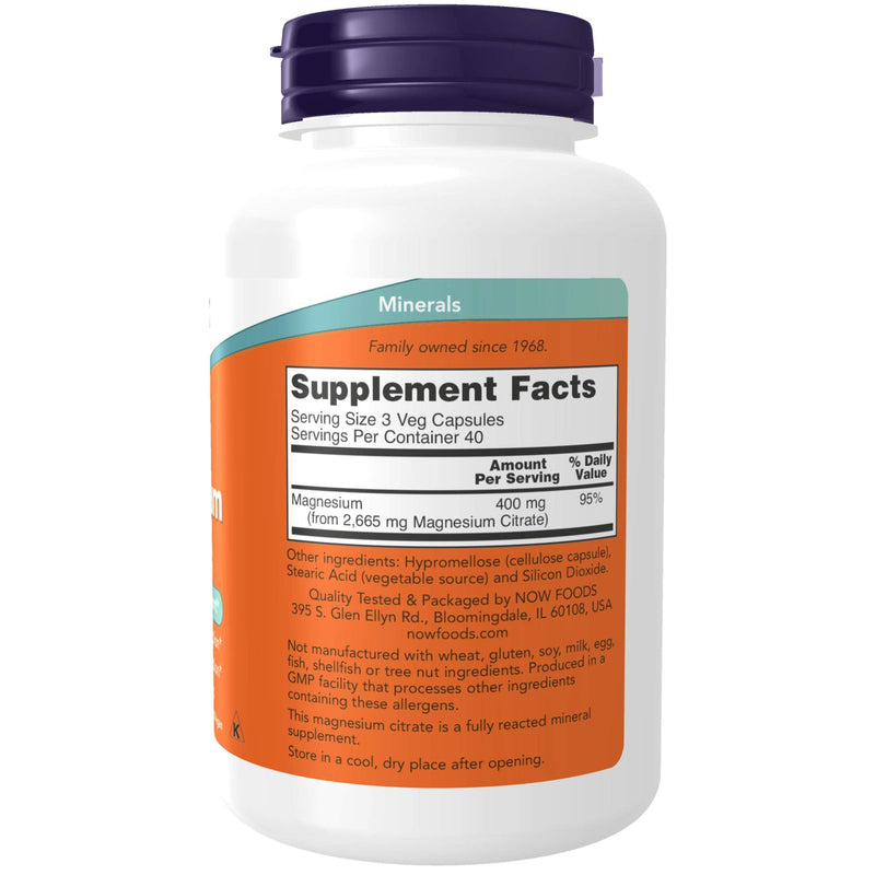 [Australia] - NOW Supplements, Magnesium Citrate, Enzyme Function*, Nervous System Support*, 120 Veg Capsules 120 Count (Pack of 1) 