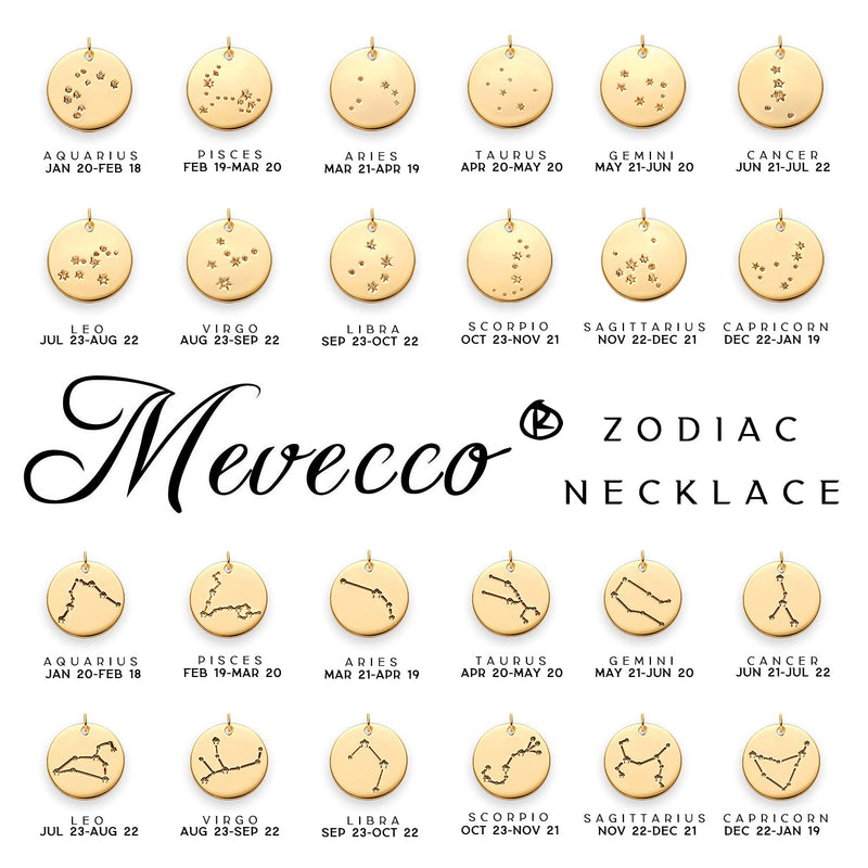 [Australia] - Mevecco Gold Necklace Coin Disc Zodiac 12 Constellation Star Connected Engraved Horoscope Sign Astrology Pendant 18K Gold Plated Chain Dainty Personalized Simple Jewelry Aquarius 