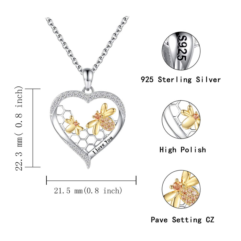 [Australia] - Mother Daughter Love You Mom Infinity Heart Mama Bear Penguin Elephant Swallow Necklace 925 Sterling Silver Birthday Gifts for Mommy Grandmom Girls Jewelry Family Present Honey bumble bee 