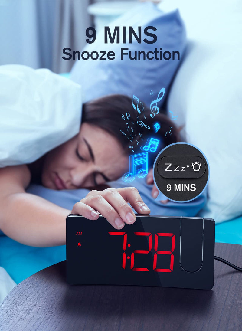 [Australia] - Projection Alarm Clock for Bedrooms, Red Digital Clock Projection on Ceiling Wall with USB Charging Port, 3-Level Brightness 180° Projector and Screen, 12/24H, Snooze, Bedside Clock for Elders, Adults 