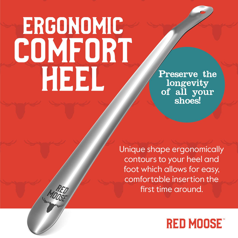 [Australia] - Long Shoe Horn - 16" Shoe Horn Long Handle Wear Shoe Helper - Silver - Red Moose 