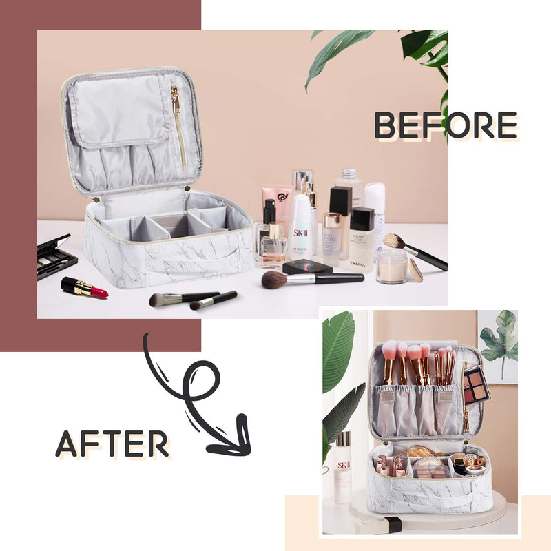 [Australia] - Travel Makeup Bag,Stagiant Cosmetic Bag,Organizer for Cosmetics Makeup Brushes Toiletry Travel Accessories with Dividers,Travel Case for Women,Marble Marble White 