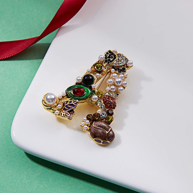 [Australia] - RINHOO Crystal Pearl Initial Brooch Gold Plated Enamel Colorful Letter Alphabet Breastpin Pin Jewelry for Gifts a 